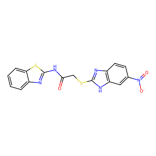 N-(1,3-benzothiazol-2-yl)-2-[(5-nitro-1H-benzimidazol-2-yl)sulfanyl]acetamide structure