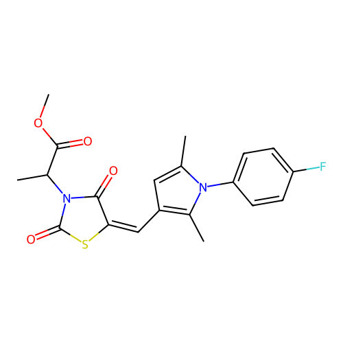 methyl 2-[(5E)-5-{[1-(4-fluorophenyl)-2,5-dimethyl-1H-pyrrol-3-yl]methylidene}-2,4-dioxo-1,3-thiazolidin-3-yl]propanoate structure