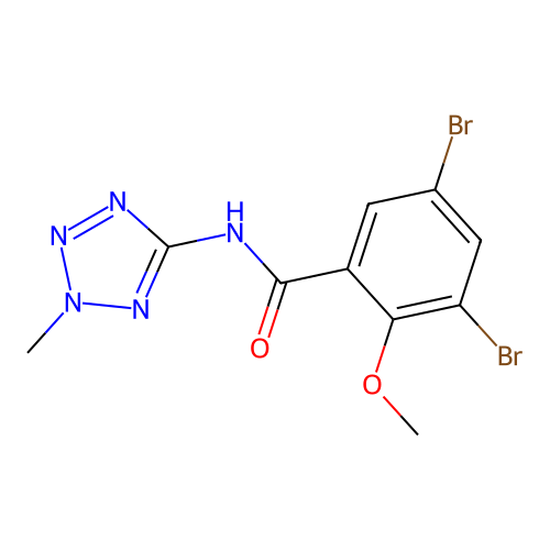 3,5-dibromo-2-methoxy-N-(2-methyl-2H-tetrazol-5-yl)benzamide structure