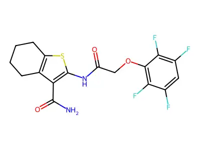 2-[[2-(2,3,5,6-tetrafluorophenoxy)acetyl]amino]-4,5,6,7-tetrahydro-1-benzothiophene-3-carboxamide structure