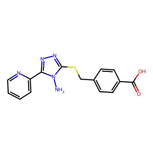 4-[(4-Azaniumyl-5-pyridin-2-yl-1,2,4-triazol-3-yl)sulfanylmethyl]benzoate structure