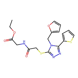 ethyl 2-(2-((4-(furan-2-ylmethyl)-5-(thiophen-2-yl)-4H-1,2,4-triazol-3-yl)thio)acetamido)acetate structure