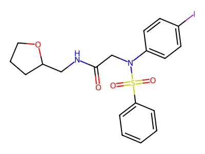 2-[N-(benzenesulfonyl)-4-iodoanilino]-N-(oxolan-2-ylmethyl)acetamide structure