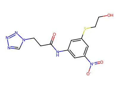 N-[3-(2-hydroxyethylsulfanyl)-5-nitrophenyl]-3-(tetrazol-1-yl)propanamide structure