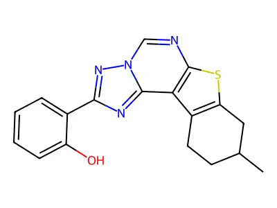 2-(9-methyl-8,9,10,11-tetrahydro[1]benzothieno[3,2-e][1,2,4]triazolo[1,5-c]pyrimidin-2-yl)phenol structure