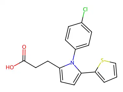 3-(1-(4-chlorophenyl)-5-(thiophen-2-yl)-1H-pyrrol-2-yl)propanoic acid structure
