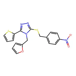 4-(furan-2-ylmethyl)-3-[(4-nitrophenyl)methylsulfanyl]-5-thiophen-2-yl-1,2,4-triazole structure