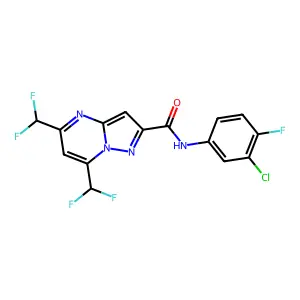 N-(3-chloro-4-fluorophenyl)-5,7-bis(difluoromethyl)pyrazolo[1,5-a]pyrimidine-2-carboxamide structure