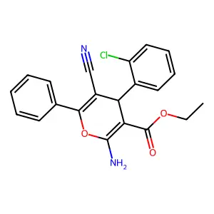 ethyl 2-amino-4-(2-chlorophenyl)-5-cyano-6-phenyl-4H-pyran-3-carboxylate structure