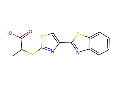 Propanoic acid, 2-((4-(2-benzothiazolyl)-2-thiazolyl)thio)- structure