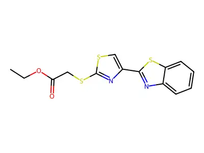 Acetic acid, ((4-(2-benzothiazolyl)-2-thiazolyl)thio)-, ethyl ester structure