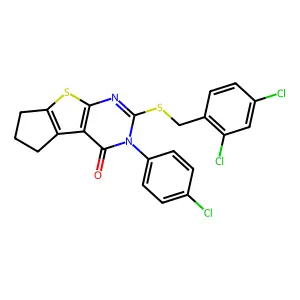 3-(4-chlorophenyl)-2-[(2,4-dichlorobenzyl)sulfanyl]-3,5,6,7-tetrahydro-4H-cyclopenta[4,5]thieno[2,3-d]pyrimidin-4-one structure