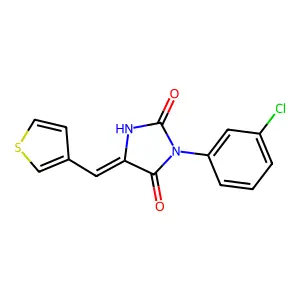 (5E)-3-(3-chlorophenyl)-5-(thiophen-3-ylmethylidene)imidazolidine-2,4-dione structure