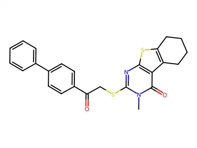 3-methyl-2-[2-oxo-2-(4-phenylphenyl)ethyl]sulfanyl-5,6,7,8-tetrahydro-[1]benzothiolo[2,3-d]pyrimidin-4-one structure