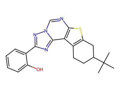 2-(9-(tert-butyl)-8,9,10,11-tetrahydrobenzo[4,5]thieno[3,2-e][1,2,4]triazolo[1,5-c]pyrimidin-2-yl)phenol structure