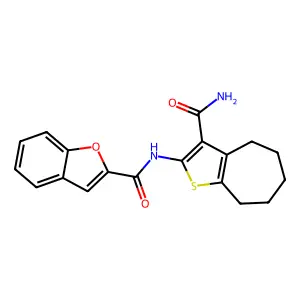N-(3-carbamoyl-5,6,7,8-tetrahydro-4H-cyclohepta[b]thiophen-2-yl)-1-benzofuran-2-carboxamide structure