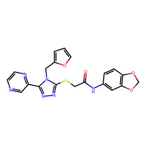 N-(1,3-benzodioxol-5-yl)-2-{[4-(furan-2-ylmethyl)-5-(pyrazin-2-yl)-4H-1,2,4-triazol-3-yl]sulfanyl}acetamide structure