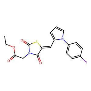 ethyl [(5E)-5-{[1-(4-iodophenyl)-1H-pyrrol-2-yl]methylidene}-2,4-dioxo-1,3-thiazolidin-3-yl]acetate structure