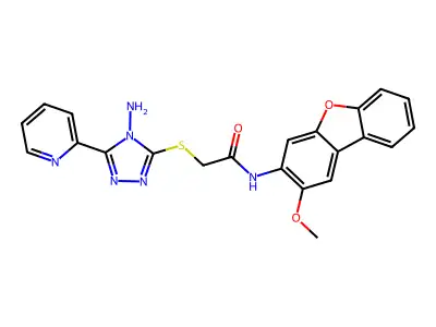 2-(4-amino-5-(2-pyridyl)(1,2,4-triazol-3-ylthio))-N-(2-methoxybenzo[3,4-b]benz o[d]furan-3-yl)acetamide structure