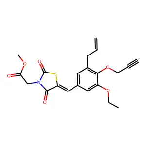 methyl {(5E)-5-[3-ethoxy-5-(prop-2-en-1-yl)-4-(prop-2-yn-1-yloxy)benzylidene]-2,4-dioxo-1,3-thiazolidin-3-yl}acetate structure