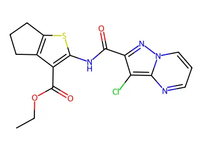 ethyl 2-{[(3-chloropyrazolo[1,5-a]pyrimidin-2-yl)carbonyl]amino}-5,6-dihydro-4H-cyclopenta[b]thiophene-3-carboxylate structure