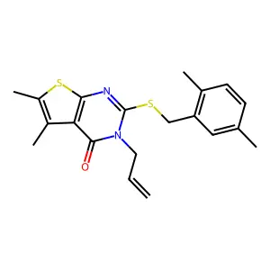 2-[(2,5-dimethylbenzyl)sulfanyl]-5,6-dimethyl-3-(prop-2-en-1-yl)thieno[2,3-d]pyrimidin-4(3H)-one structure