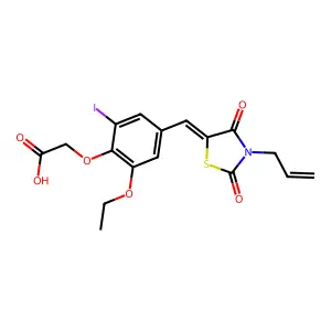 (4-{(E)-[2,4-dioxo-3-(prop-2-en-1-yl)-1,3-thiazolidin-5-ylidene]methyl}-2-ethoxy-6-iodophenoxy)acetic acid structure