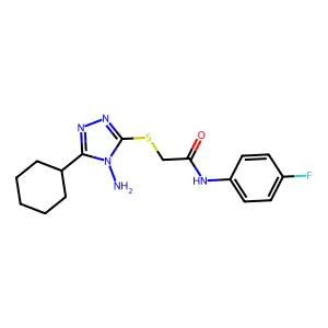 2-((4-amino-5-cyclohexyl-4H-1,2,4-triazol-3-yl)thio)-N-(4-fluorophenyl)acetamide structure
