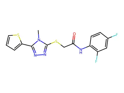 N-(2,4-difluorophenyl)-2-{[4-methyl-5-(thiophen-2-yl)-4H-1,2,4-triazol-3-yl]sulfanyl}acetamide structure