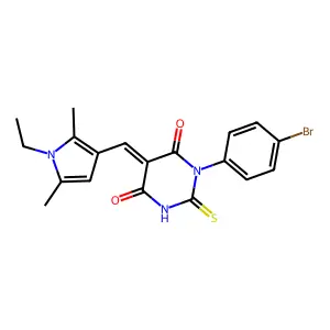 (5E)-1-(4-bromophenyl)-5-[(1-ethyl-2,5-dimethyl-1H-pyrrol-3-yl)methylidene]-2-thioxodihydropyrimidine-4,6(1H,5H)-dione structure