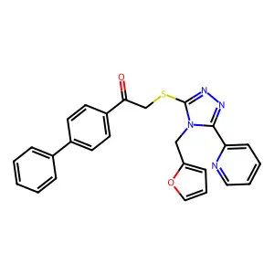 1-(biphenyl-4-yl)-2-{[4-(furan-2-ylmethyl)-5-(pyridin-2-yl)-4H-1,2,4-triazol-3-yl]sulfanyl}ethanone structure
