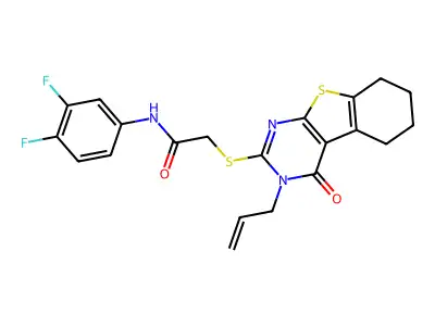 N-(3,4-difluorophenyl)-2-(4-oxo-3-prop-2-enyl(3,5,6,7,8-pentahydrobenzo[b]thio pheno[2,3-d]pyrimidin-2-ylthio))acetamide structure