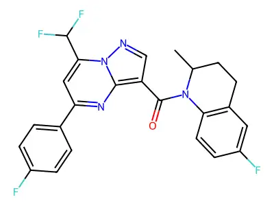 [7-(difluoromethyl)-5-(4-fluorophenyl)pyrazolo[1,5-a]pyrimidin-3-yl]-(6-fluoro-2-methyl-3,4-dihydro-2H-quinolin-1-yl)methanone structure