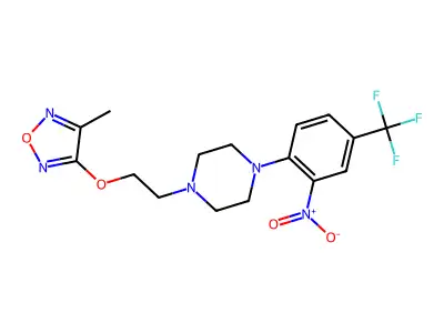 1-{2-[(4-methyl-1,2,5-oxadiazol-3-yl)oxy]ethyl}-4-[2-nitro-4-(trifluoromethyl)phenyl]piperazine structure