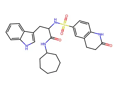 N-cycloheptyl-3-(1H-indol-3-yl)-2-[(2-oxo-3,4-dihydro-1H-quinolin-6-yl)sulfonylamino]propanamide structure
