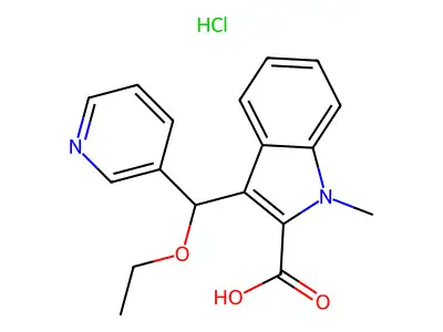 3-(Ethoxy-3-pyridinylmethyl)-1-methyl-1H-indole-2-carboxylic acid monohydrochloride structure