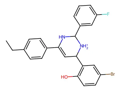 4-bromo-2-[6-(4-ethylphenyl)-2-(3-fluorophenyl)-1,2,3,4-tetrahydropyrimidin-3-ium-4-yl]phenol structure