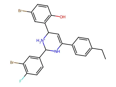 4-bromo-2-[2-(3-bromo-4-fluorophenyl)-6-(4-ethylphenyl)-1,2,3,4-tetrahydropyrimidin-3-ium-4-yl]phenol structure
