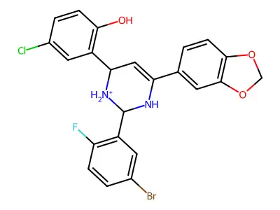 2-[6-(1,3-benzodioxol-5-yl)-2-(5-bromo-2-fluorophenyl)-1,2,3,4-tetrahydropyrimidin-3-ium-4-yl]-4-chlorophenol structure