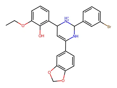 2-[6-(1,3-benzodioxol-5-yl)-2-(3-bromophenyl)-1,2,3,4-tetrahydropyrimidin-3-ium-4-yl]-6-ethoxyphenol structure