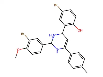4-bromo-2-[2-(3-bromo-4-methoxyphenyl)-6-(4-methylphenyl)-1,2,3,4-tetrahydropyrimidin-3-ium-4-yl]phenol structure