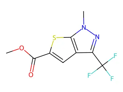 methyl 1-methyl-3-(trifluoromethyl)-1H-thieno[2,3-c]pyrazole-5-carboxylate structure