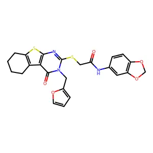 N-(1,3-benzodioxol-5-yl)-2-{[3-(furan-2-ylmethyl)-4-oxo-3,4,5,6,7,8-hexahydro[1]benzothieno[2,3-d]pyrimidin-2-yl]sulfanyl}acetamide structure
