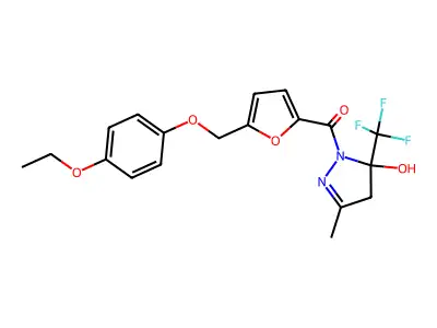 [5-[(4-ethoxyphenoxy)methyl]furan-2-yl]-[5-hydroxy-3-methyl-5-(trifluoromethyl)-4H-pyrazol-1-yl]methanone structure