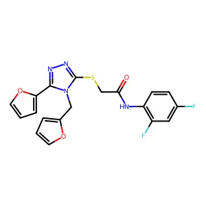 N-(2,4-difluorophenyl)-2-{[5-(furan-2-yl)-4-(furan-2-ylmethyl)-4H-1,2,4-triazol-3-yl]sulfanyl}acetamide structure