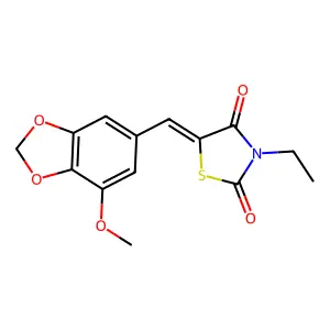(5E)-3-ethyl-5-[(7-methoxy-1,3-benzodioxol-5-yl)methylidene]-1,3-thiazolidine-2,4-dione structure