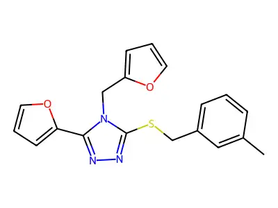 5-(2-Furyl)-4-(2-furylmethyl)-3-[(3-methylphenyl)methylthio]-1,2,4-triazole structure
