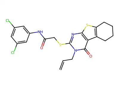 N-(3,5-dichlorophenyl)-2-(4-oxo-3-prop-2-enyl(3,5,6,7,8-pentahydrobenzo[b]thio pheno[2,3-d]pyrimidin-2-ylthio))acetamide structure