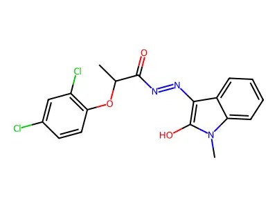 2-(2,4-dichlorophenoxy)-N'-(1-methyl-2-oxo-1,2-dihydro-3H-indol-3-yliden)propanohydrazide structure