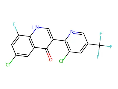 6-chloro-3-[3-chloro-5-(trifluoromethyl)-2-pyridinyl]-8-fluoro-4(1H)-quinolinone structure